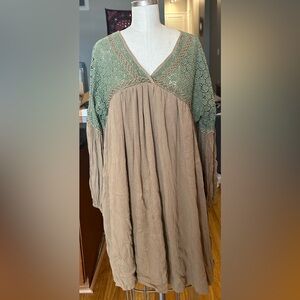 Forest Brown & Green Dress with Crochet Detail
